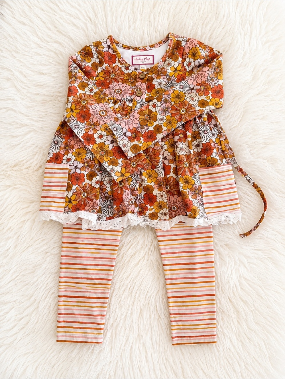 cheeky plum Floral Tunic & Striped Leggings Set - Orange, Pink, Yellow, White